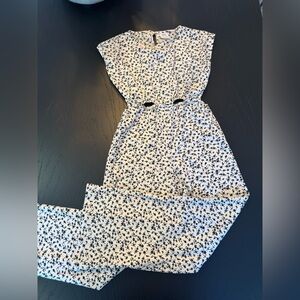 Zara White Sleeveless Floral Jumpsuit